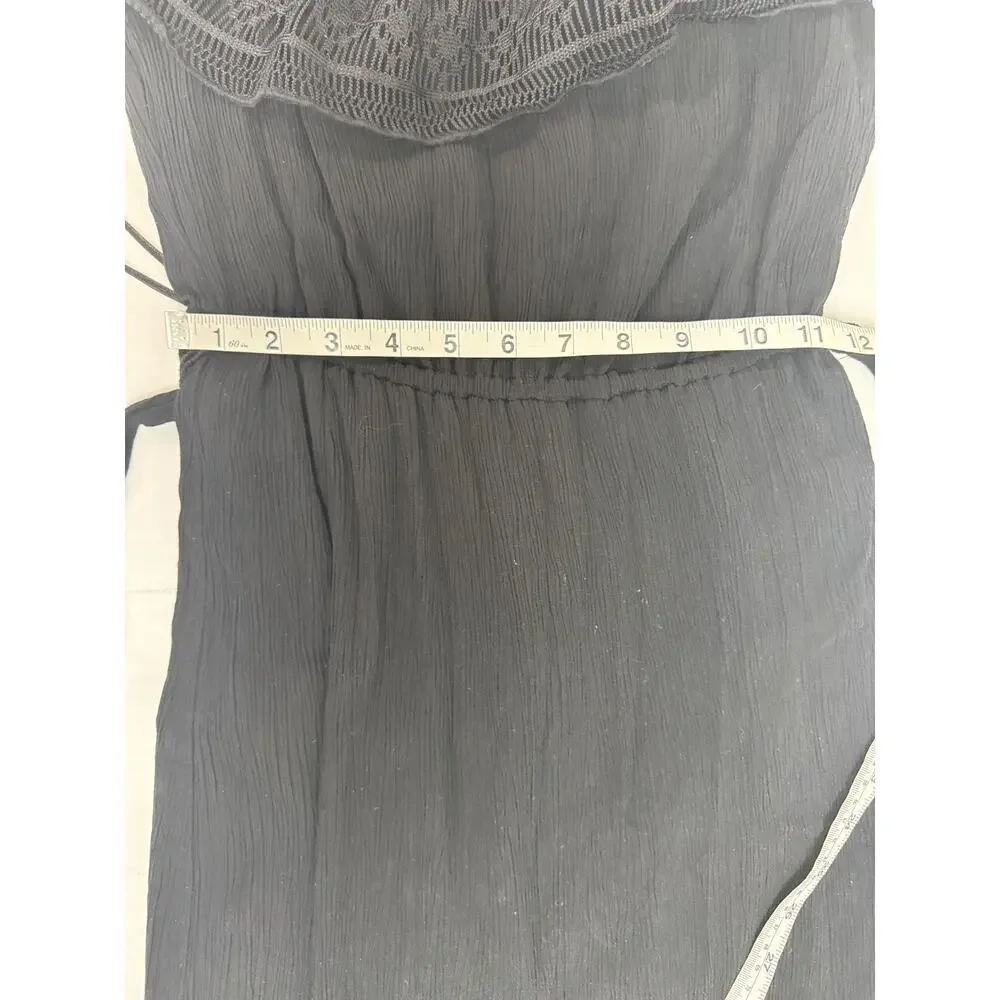 Whimsigoth Black Dress Rayon Boho Long Slit Lace Detail Gothic Cottage Size XS - Picture 7 of 11